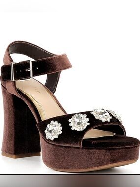 NWT Copper Key Velvet Jewel Embellished Platform Dress Sandals.Color brown .Sz.8